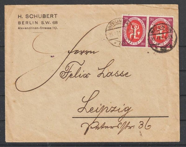 MiNr. 110 a (2x) auf Brief, BERLIN 23.7.21, geprüft (0854)