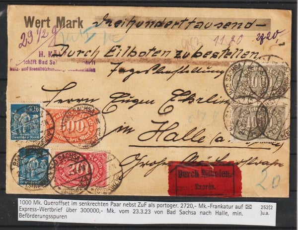 MiNr. 252 (2x) u.a. auf Express-Wertbrief BAD SACHSA  23.3.23  (0855)
