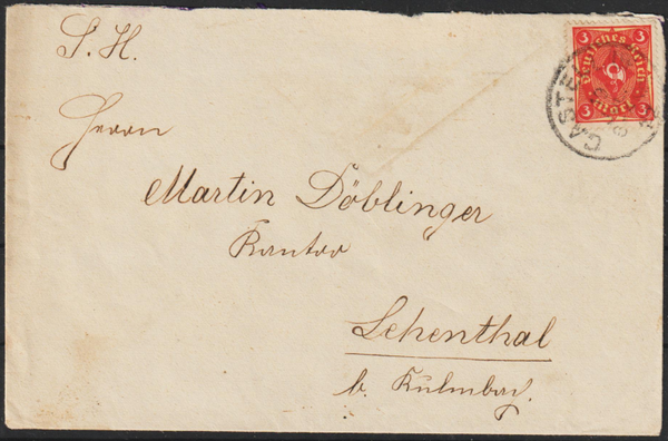MiNr. 172 Einzelfrankatur auf Brief CASTELL (UF) 19.JUL.22, geprüft (0856)