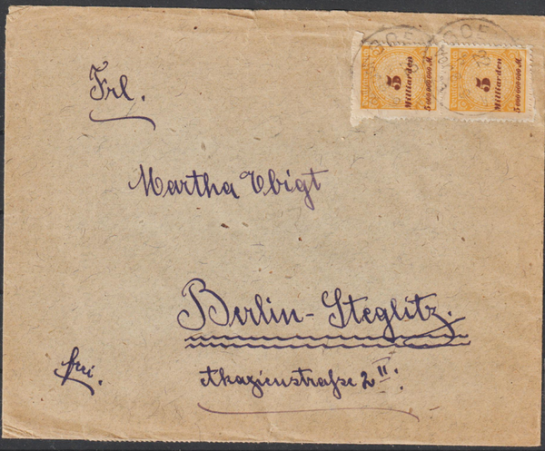 MiNr. 324 AW (20x), 327 B (2x) Brief GOENNHEIM 22.11.23  (0856)