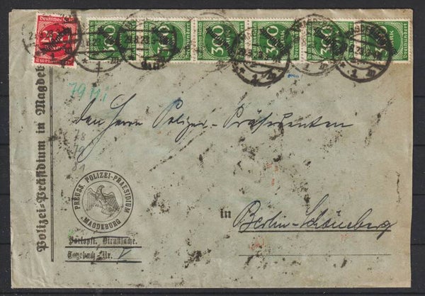 MiNr. D 78, 79 (16x), 81 (30x) auf Brief MAGDEBURG 29.8.23, geprüft (0856)