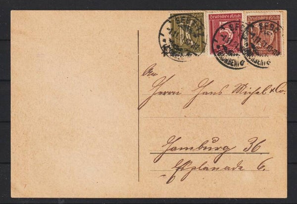 MiNr. 158, 159, 161 auf Postkarte   SEBNITZ 1.11.21  (0857)