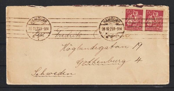 MiNr. 165 (2x) auf Brief HAMBURG 26.12.21  (0857)