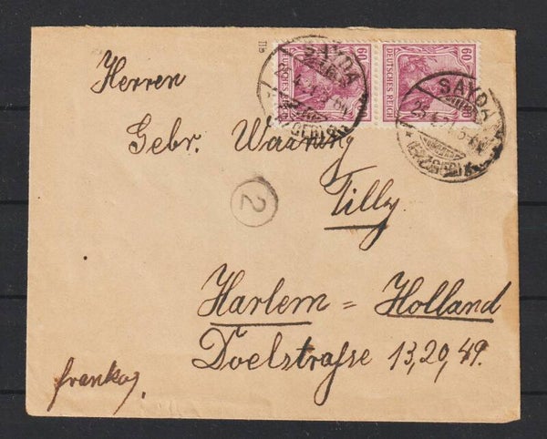 MiNr. 92 (2x) auf Brief SAYDA 25.4.21  (0863)
