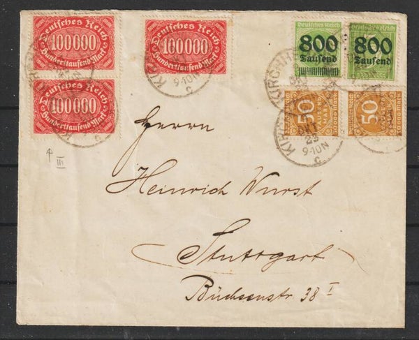 MiNr. 257 III auf Brief KIRCHHEIM 9.OKT.23  (0866)