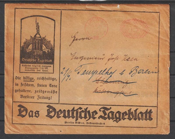 Freistempel 15 Pf. "Das Deutsche Tageblatt" BERLIN 19.9.21 (0866)