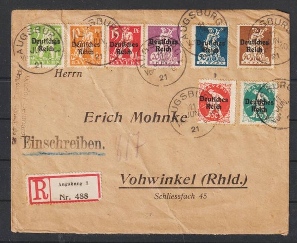 MiNr. 119-126 auf R-Brief AUGSBURG 11.JUN.21  (0867)