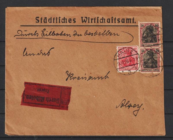 Eilboten Express Brief "Städtisches Wirtschaftsamt" MAINZ 11.11.20 (0867)
