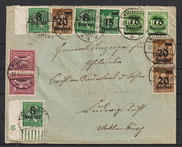 MiNr. 278, 279, 280, 288 Brief MALLERSDORF 22.9.23  (0868)