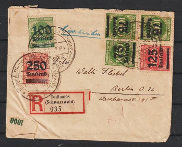 MiNr. 288, 290, 291, 295 R-Brief  TODTMOOS 26.9.23   (0868)