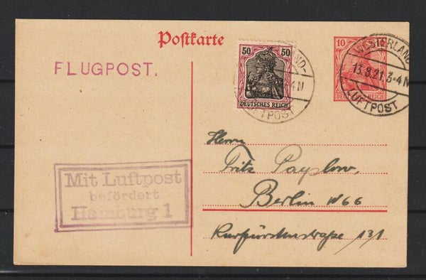 Ganzsache P 107 "Mit Luftpost befördert Hamburg 1" WESTERLAND LUFTPOST 13.8.21  (0870)