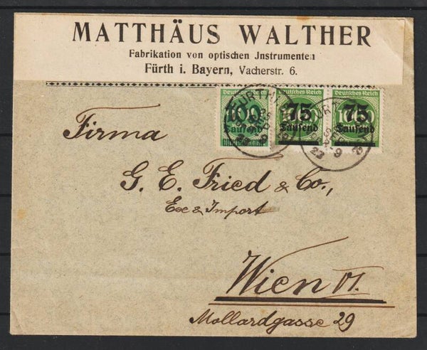 MiNr. 288, 290 Brief "Matthäus Walther Fabrikation, optischen Instrumente" FÜHRT 25.SEP.23  (0873)