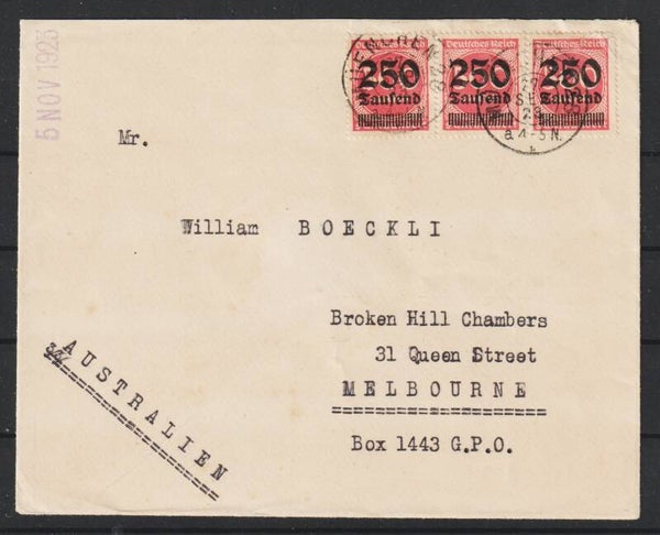 MiNr. 295 (3x)  Brief MÜNCHEN 27.SEP.23  (0873)