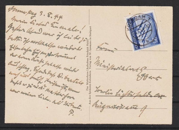 MiNr. 884 Einzelfrankatur Postkarte vom 4.8.44   (0876)
