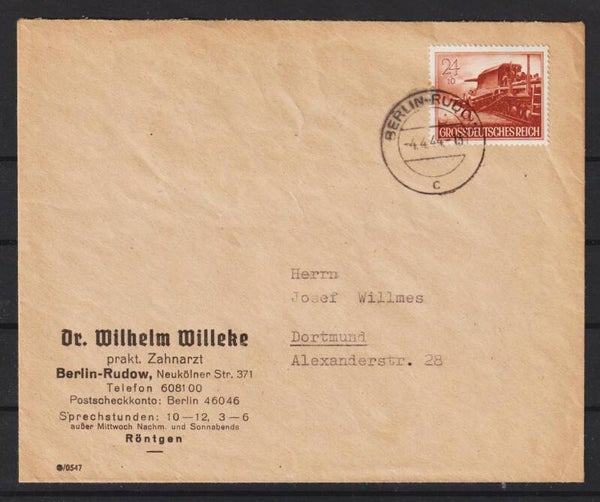 MiNr. 883 Einzelfrankatur auf Brief,  vom 4.4.44  (0880)
