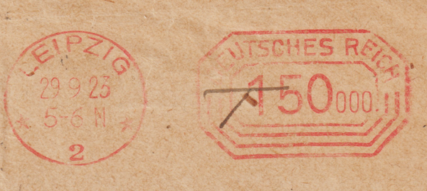 Freistempel 150.000 Mark,  LEIPZIG 29.9.23   (0881)