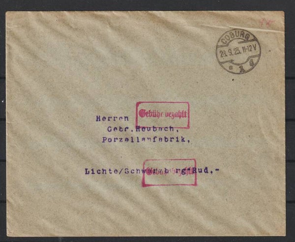 "Gebühr bezahlt"  COBURG 28.9.23  (0881)