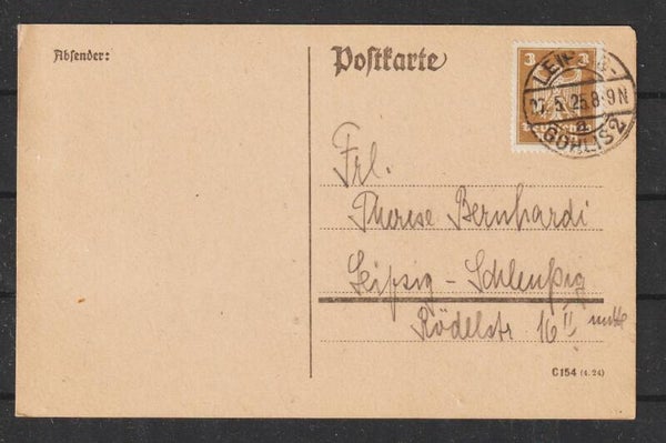 MiNr. 355 EF auf Postkarte LEIPZIG 27.5.25  (0884)