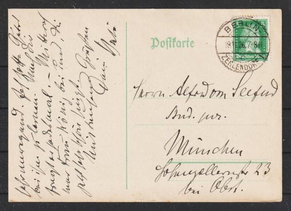 MiNr. 387 auf Postkarte BERLIN-ZEHLENDORF 19.11.26  (0884)