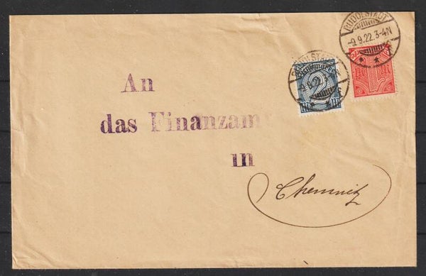 MiNr. D 30, D 70 auf Brief  RUDOLSTADT 9.9.22  (0885)