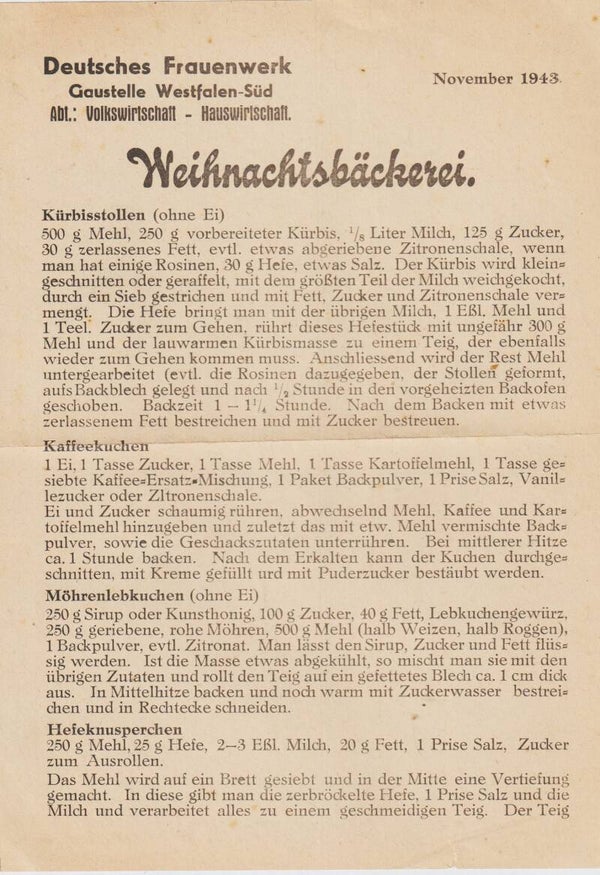 Deutsches Frauenwerk Gaustelle Westfalen, Süd NOVEMBER 1943  (0886)