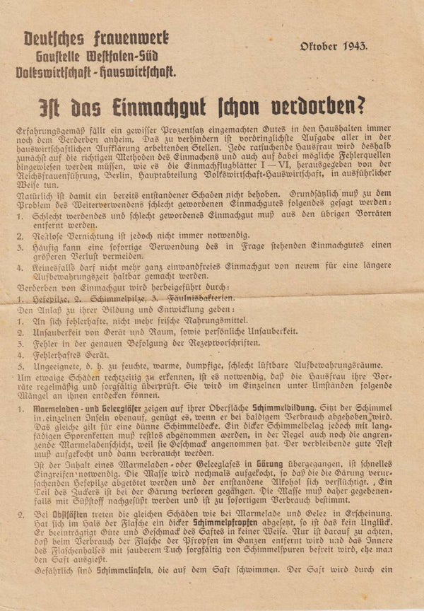 Deutsches Frauenwerk Gaustelle Westfalen, Süd OKTOBER 1943 (0886)