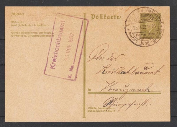 Ganzsache P 199  SST BAD MÜNSTER 25.11.32  (0890)