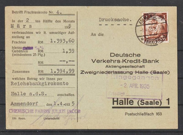 MiNr. 565 auf Drucksache AMMENDORF  1.4.35  (0891)