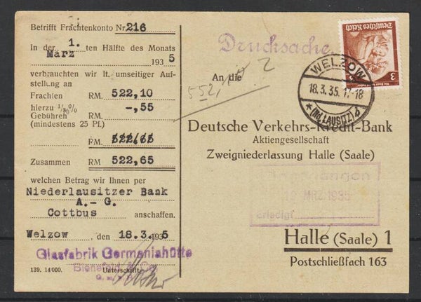 MiNr. 565 auf Drucksache WELZOW 18.3.35  (0891)