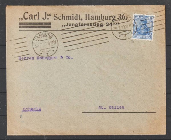 MiNr. 87 auf Brief  HAMBURG 30.7.19  (0891)