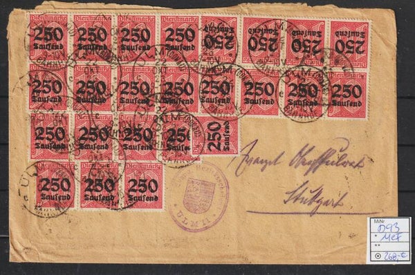 MiNr. D 93 (64x) portogerechter Dienstbrief  ULM  22.OKT.23 (0891)