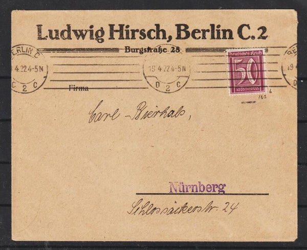 MiNr. 183 b auf Drucksache, BERLIN 19.4.22, geprüft  (0893)