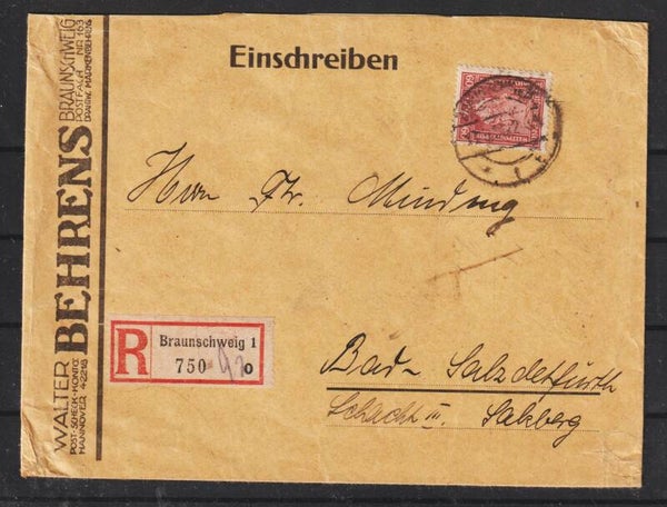 MiNr. 362 auf R-Brief BRAUNSCHWEIG 17.3.27  (0893)