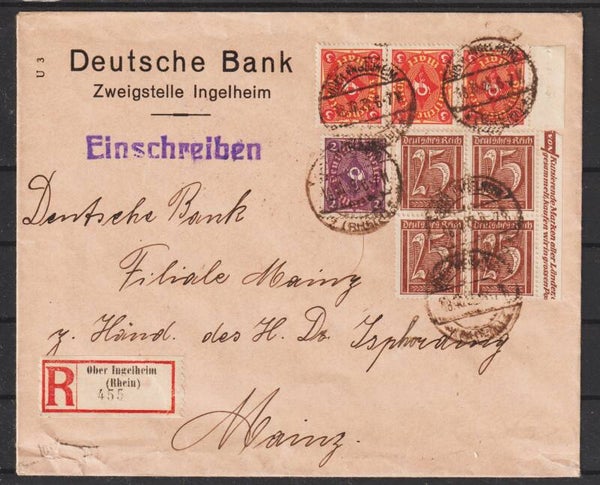 MiNr. 172 (3x), 171, 161 (4x) auf R-Brief OBER INGELHEIM 18.10.22  (0894)