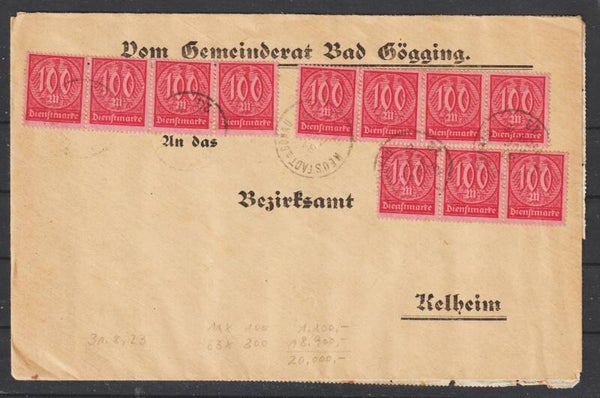 MiNr. D 74, 79 auf Brief NEUSTADT a. DONAU 31.8.23  (0896)