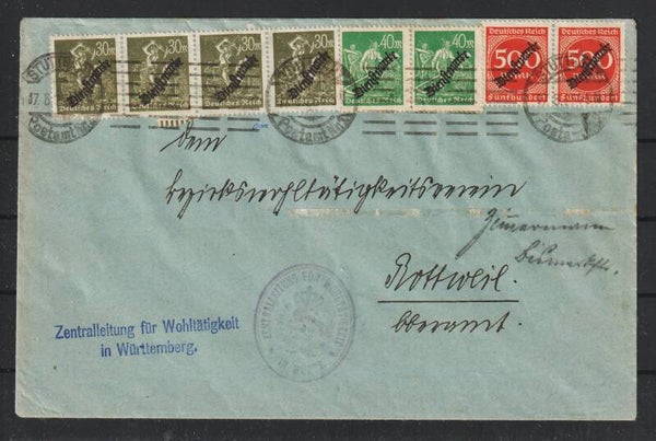 MiNr. D 76 (4x), 77 (2X), 81 (2x) auf Brief, STUTTGART 17.8.23, geprüft (0897)