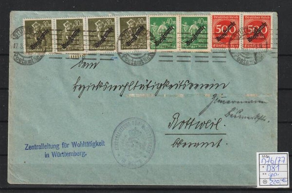 MiNr. D 76 (4x), 77 (2X), 81 (2x) portogerechter Dienstbrief, 17.8.23 geprüft (0899)