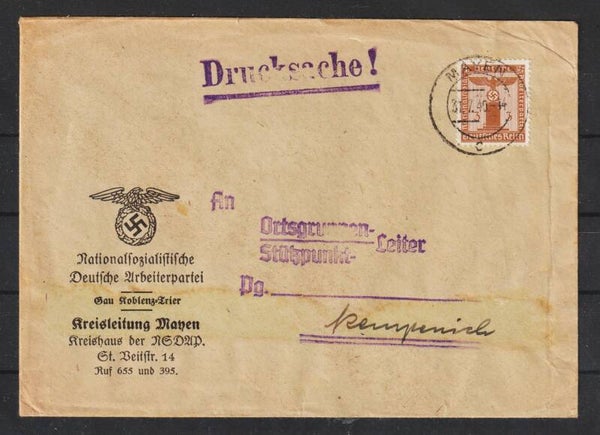 MiNr. D 145 Drucksache mit seltenen Propaganda Aufkleber  (0902)