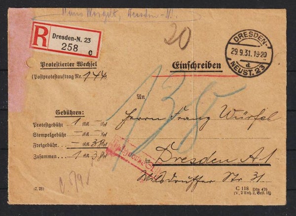 Orts R-Brief "Protestierter Wechsel" Dresden  (0913)
