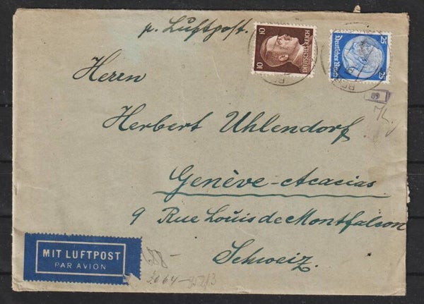 Luftpost Brief von Berlin Friedenau nach Geneve Schweiz 1944  (0917)