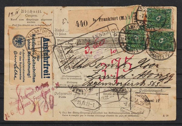 Paketbegleitkarte FRANKFURT MAIN - ZÜRICH     (0918)