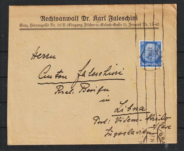 MiNr. 522 EF von Graz nach Libna/Jugoslawien  (0939)