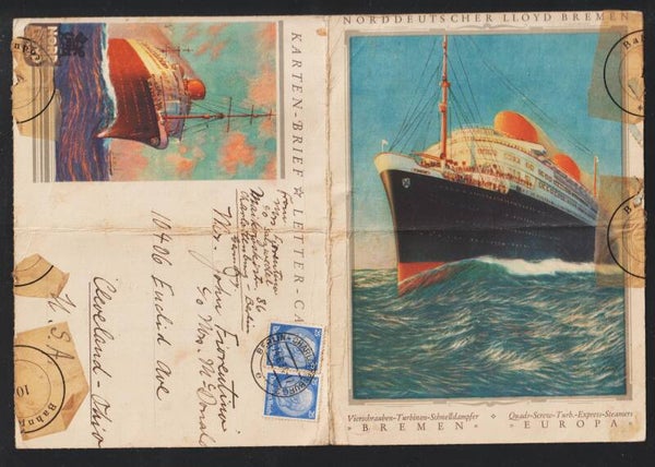 MiNr. 522 Kartenbrief, Bordkarte der MS "Europa" vom 6.6.34  (0941)