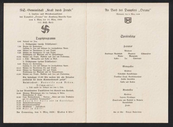 Bordkarte, MS „Oceana", Seereisen der NS Gemeinschaft "Kraft durch Freude" (0942)