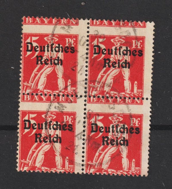 MiNr. 121 gestempelter Viererblock, verzähnt, geprüft