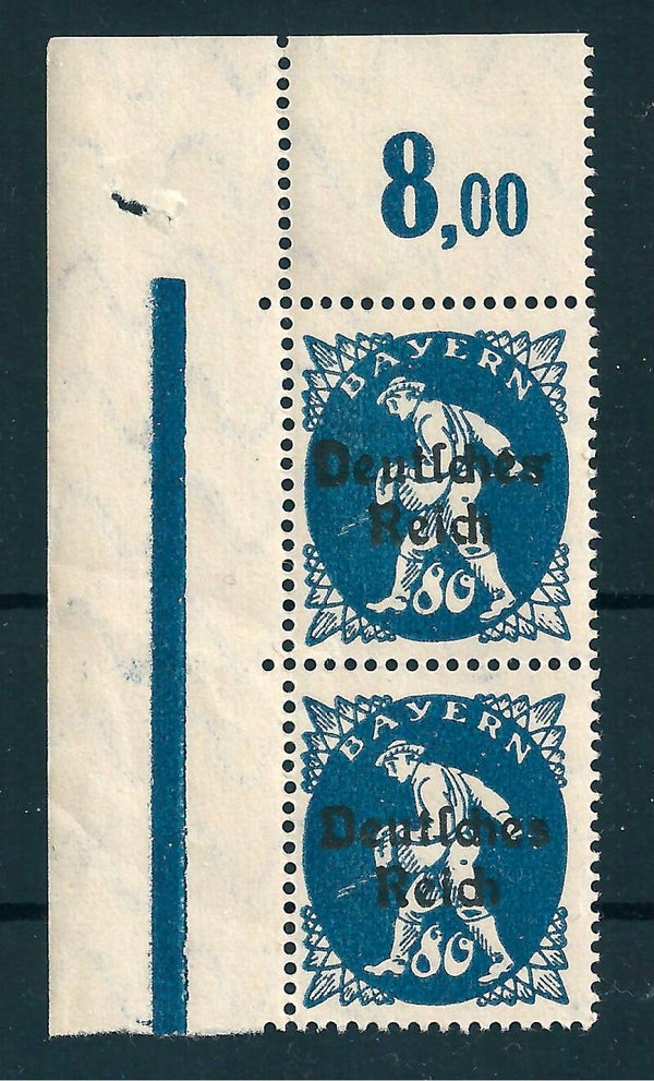 MiNr. 128 postfrische Oberrand Bogenecke, Plattenfehler VI