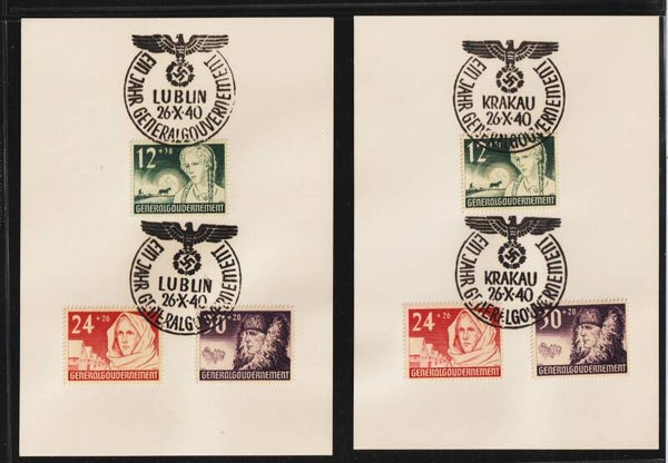 Sonderblatt MiNr. 56-58 Stempel Liblin + Krakau 26.10.40