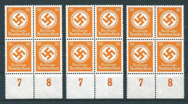 MiNr. D 143 postfrische ** Unterrand Viererblöcke