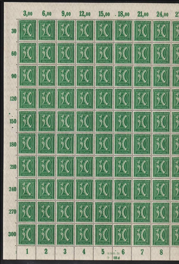 MiNr. 162 postfrischer ** Bogen, Platte 1-9, Druckerzeichen  IIId