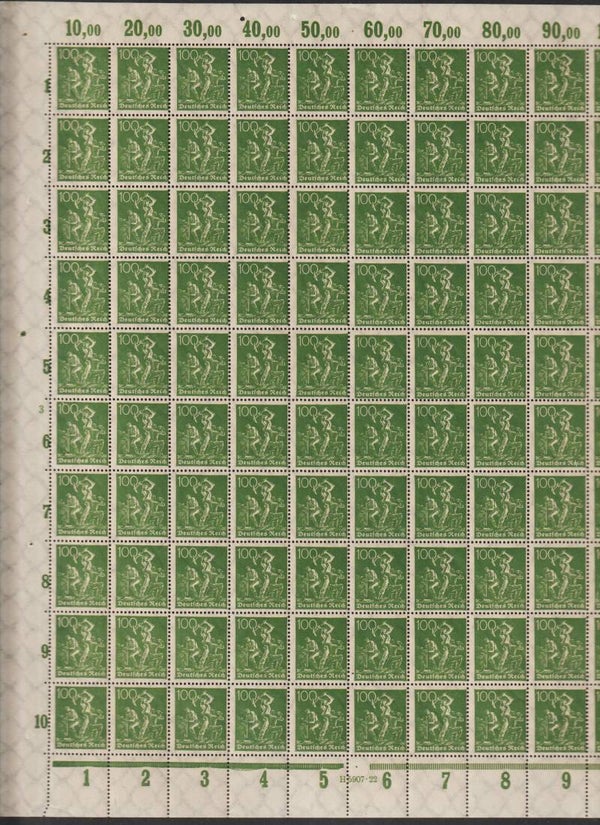 MiNr. 187 postfrischer ** Bogen, Platte 3